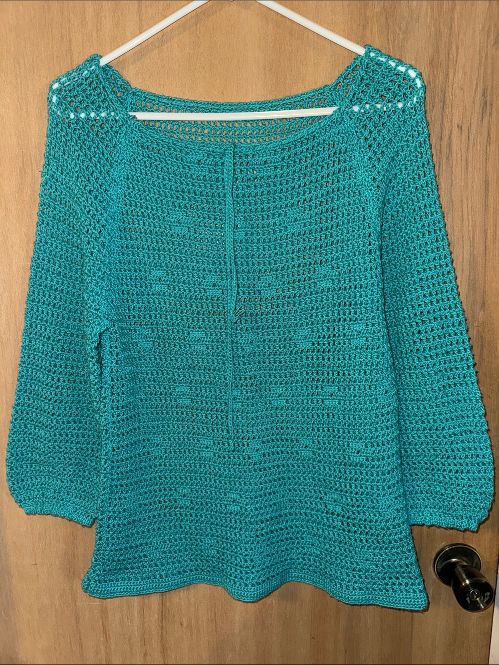 Teal Crochet Knit Wide Neck Sweater Cover-Up
Cropped Sleeves Medium/Large
